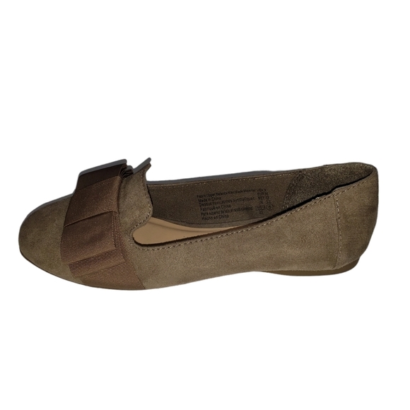 Fioni Brown Taupe Faux Suede Ballet Flats Size 5 Fabric Bow Slip-on Fall Loafers - Picture 4 of 10